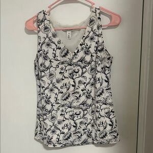 White House Black Market Black and White Floral Tank Top